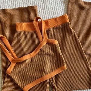 Zara Textured Knit Set in Orange and Brown size M